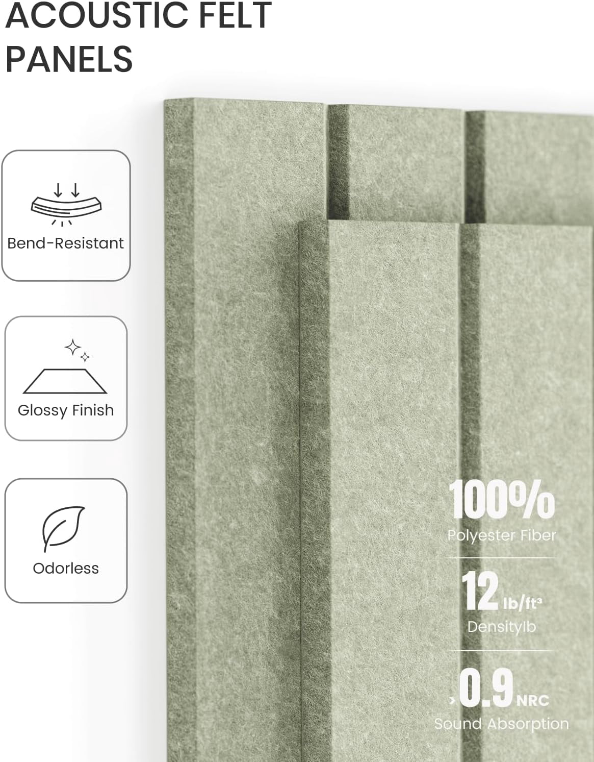 Large Felt Bulletin Board 48" x 36" Cork Alternative-12 Pack with 70 Safe Removable Adhesive Tabs, Boards for Walls Home Office Classroom Pin - Sage Green