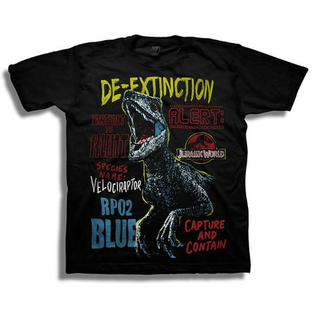 Jurassic World Big Boys' 2 Raptor De-Extinction Short Sleeve T-Shirt, Black, M