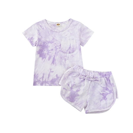 

Toddler Kids Baby Boys Girls Summer Clothes Set Tie-dye Short Sleeve Clothes Set Fashion Casual Round Neck Pocket Tops with Shorts Set