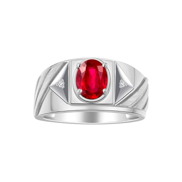 RYLOS Men's Rings Sterling Silver Rings Classic Designer Style 8X6MM Oval Gemstone & Diamond Ring Ruby July Birthstone Rings For Men Size 13