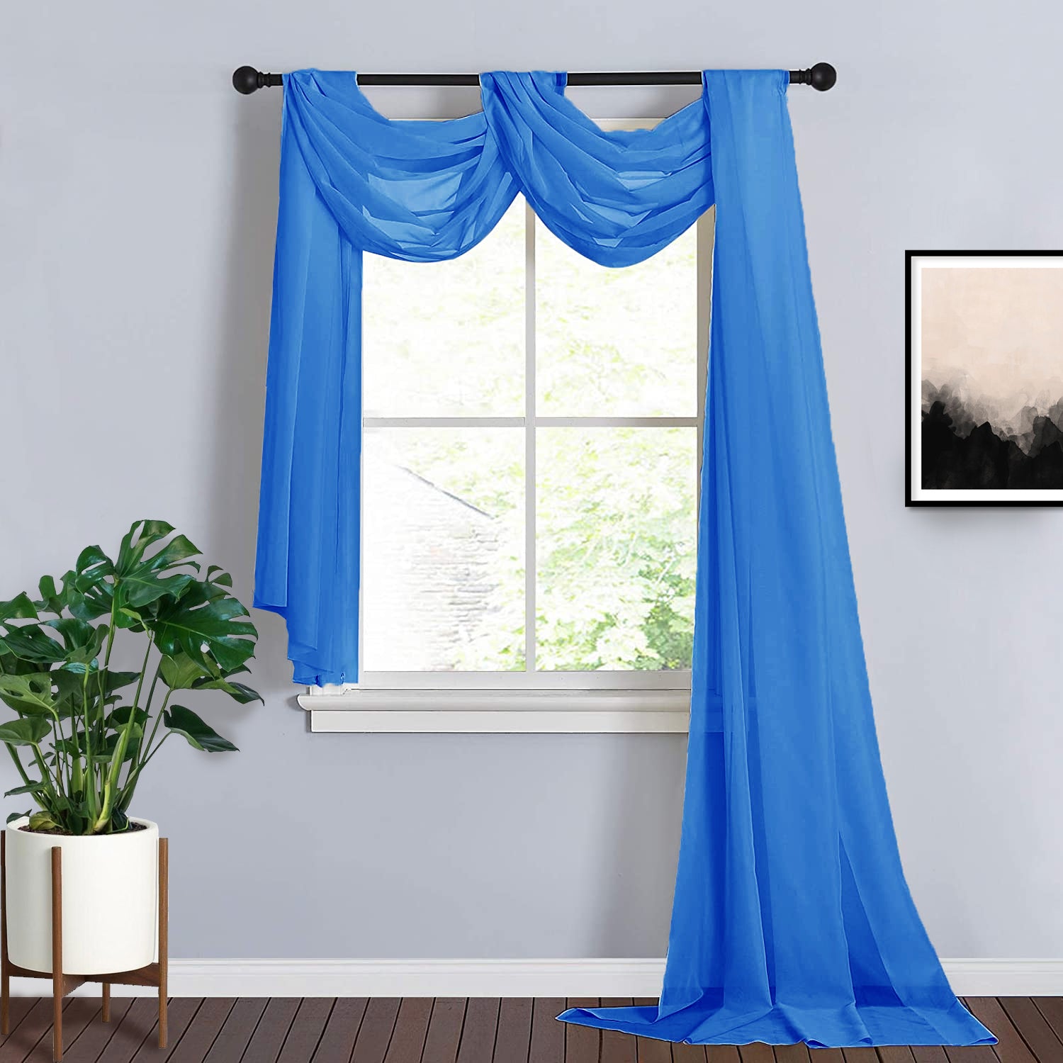Efavormart 18Ft Royal Blue Sheer Organza Curtain Panels, Window Scarf  Valance Wedding Arch Draping Fabric for Top Table Event Party Home Decor  Stair Bow Backdrop Curtain Decoration