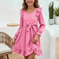 thumbnail image 2 of Teylalorva Dresses of Girls (2-12), Small Ruffle Trim Crew Neck Long Sleeve Dresses Lovely Hem Outfit Spring Autumn Casual Wear Pink Size 5T, 2 of 7