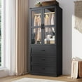 thumbnail image 3 of 2 Glass Doors Armoire Wardrobe Closet with 3 Drawer & LED Light,75"H Wardrobe Closet Clothing Organizer with Hanging Rail for Bedroom, 3 of 8