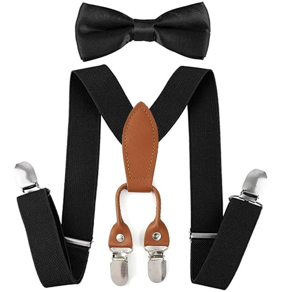 HABITER Kids Suspenders Adjustable Suspenders Set With Bow Ties for Boys and Girls