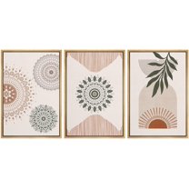 IDEA4WALL Framed Canvas Print Wall Art Set of 3 Geometric Mandala Pattern Forest Plant Abstract Nature Illustrations Modern Art Nordic Zen Decorative for Home Decor - Natural 24"x36"x3