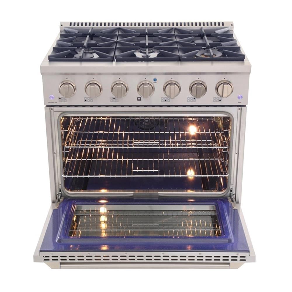 Pemberly Row 36" 5.2 cu.ft Silver Dual Fuel Range for Propane Gas Sealed Burners