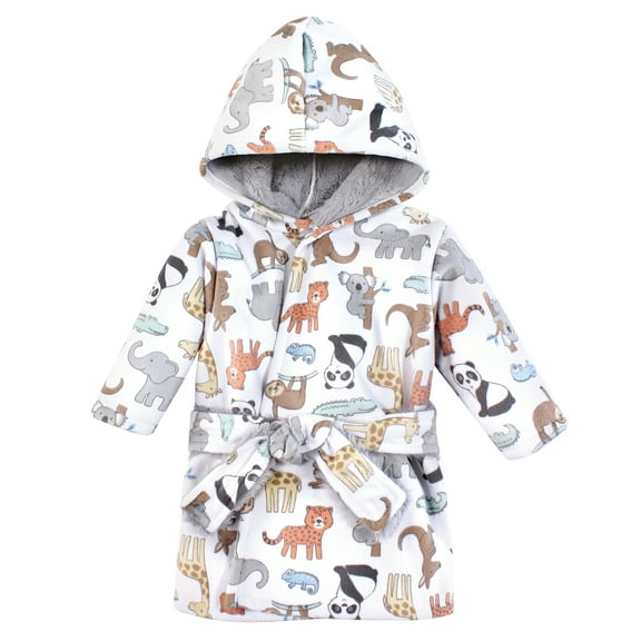 Hudson Baby Mink with Faux Fur Lining Pool and Beach Robe Cover-ups, Zoo Animals, 0-6 Months