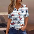 thumbnail image 2 of 4th of July Shirts for Women 3/4 Length Sleeve Patriotic Tops Dressy Casual Notch Neck Blouses 2024 USA Flag Star Stripes Printed Parade T Shirt, 2 of 5