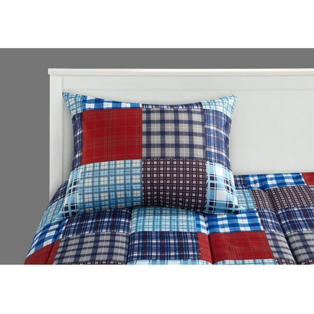 Mainstays Kids Mad Plaid Blue Bed In A Bag Bedding Set Walmart