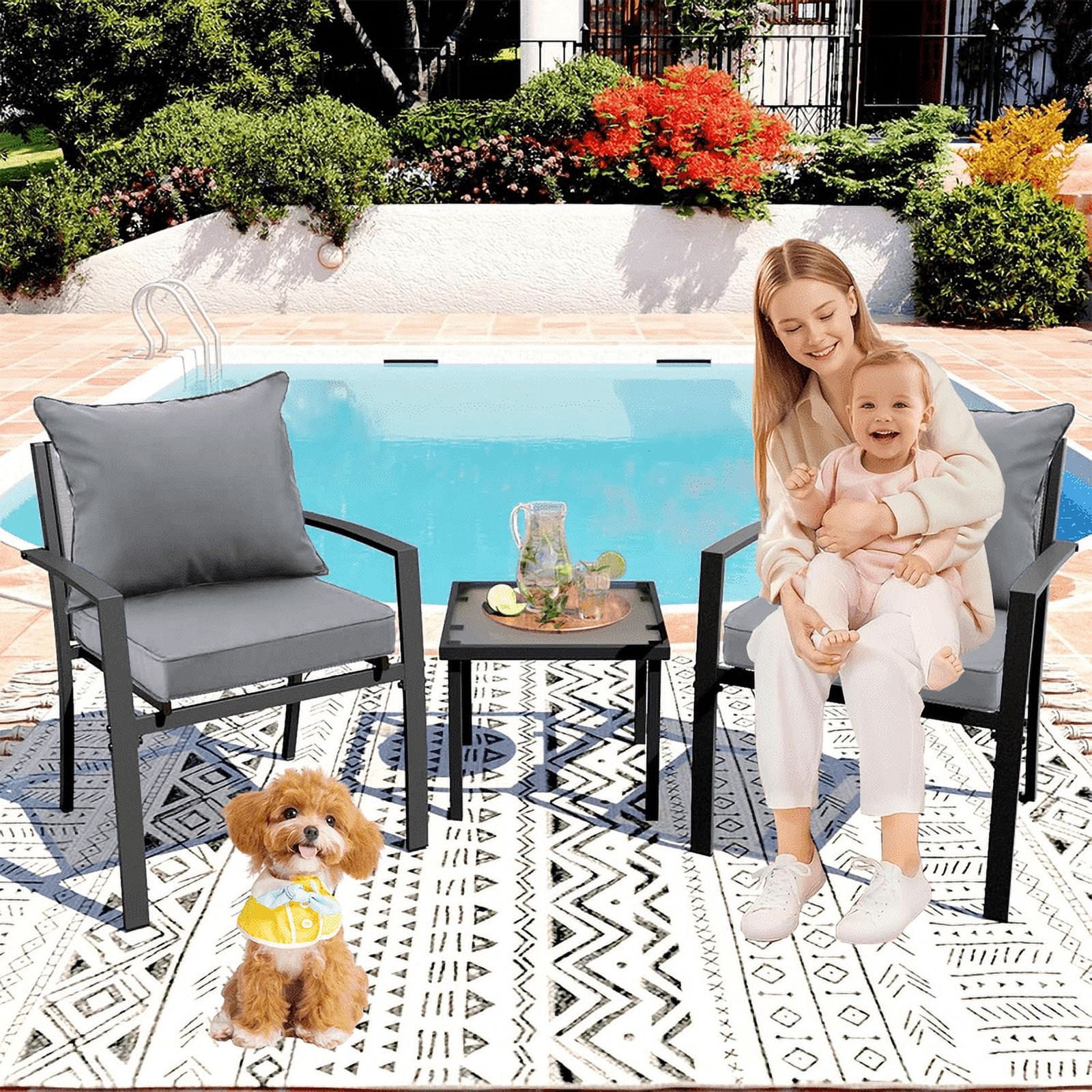SDJPOI 2 Set Outdoor Deep Seat Cushions, 24"x24"X4.3" Waterproof Fade-Resistant Patio Furniture Cushions with Removable Covers & Adjustable Ties for Chairs, Sofa, Couch