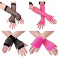thumbnail image 2 of 2 Pairs Long+2 Pairs Short Fishnet Gloves - Black+Pink, 2 of 6