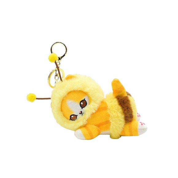 Pendentif en Peluche Chat Abeille Forme Porte-Clés Créatif pour Étudiant
