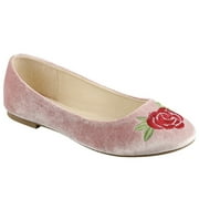 Women Fashion Flat Designer Embroidery Flower Shoes Big Rose Pink