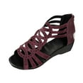 thumbnail image 2 of Viluyesy Women's Wedge Sandals, Back Zipper Peep Toe New Style Rhinestone Summer Fashion Gladiator Sandals Wine, 2 of 5