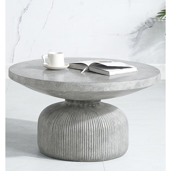 Alluring Weathered Grey Cement Coffee Table, Round, With Pedestal Graceful Table Round Lid And