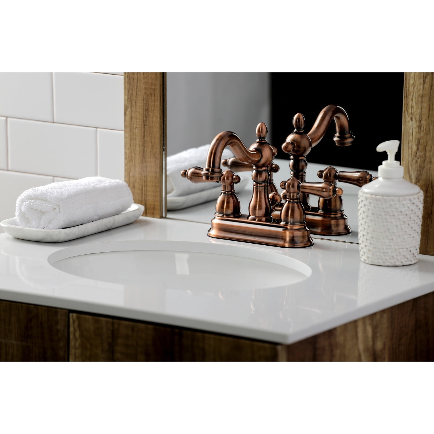Kingston Brass KB160ALAC Heritage 4 in. Centerset Bathroom Faucet, Antique Copper