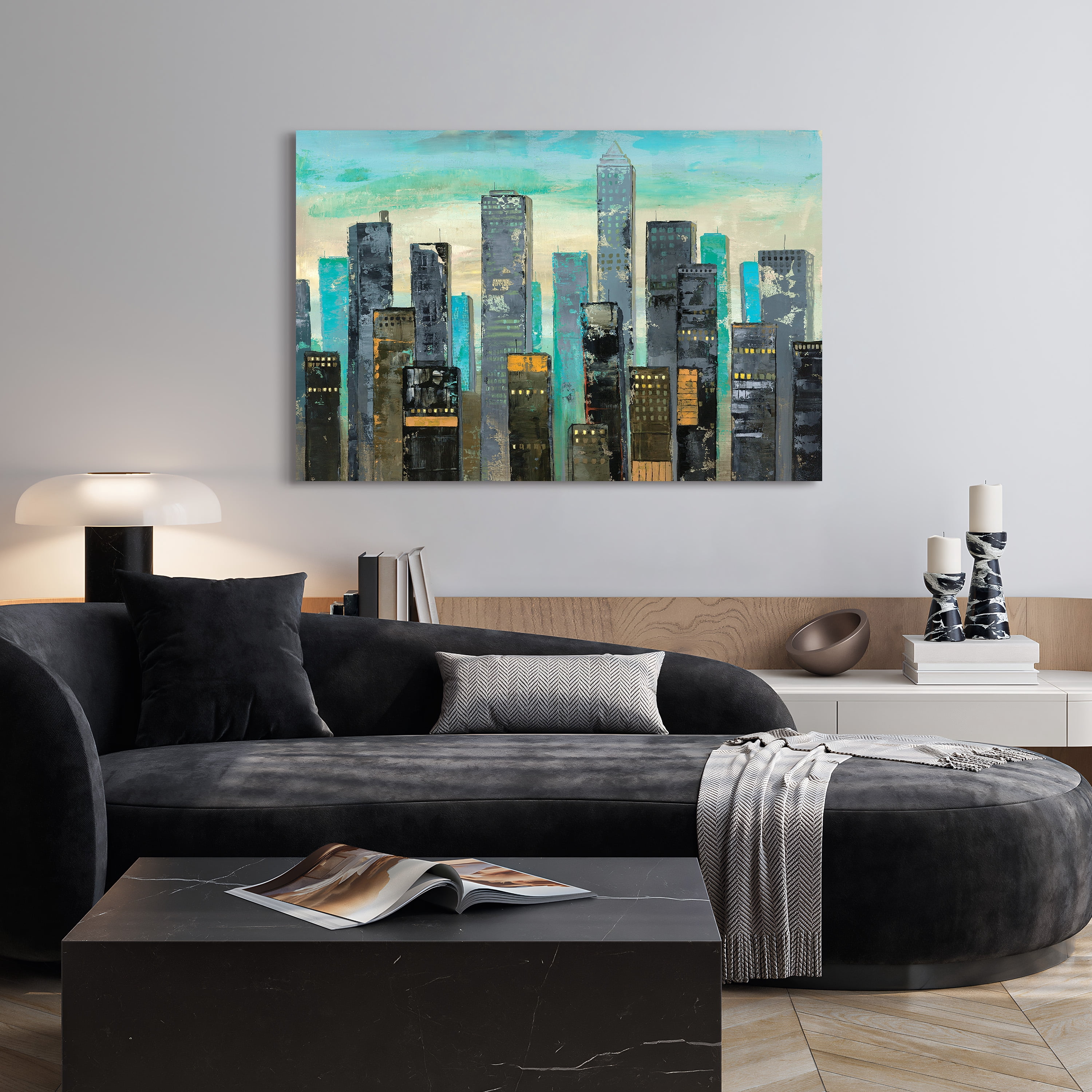 Empire Art Direct Urban Lights II Frameless Free Floating Tempered Glass Panel Graphic Wall Art, 48" x 32" x 0.2", Ready to Hang
