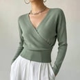 thumbnail image 2 of gbyLJF Women's Wrap Cross V Neck Tops Slim Fit Long Sleeve Sweater Lightweight Soft Knitted Blouse, 2 of 8