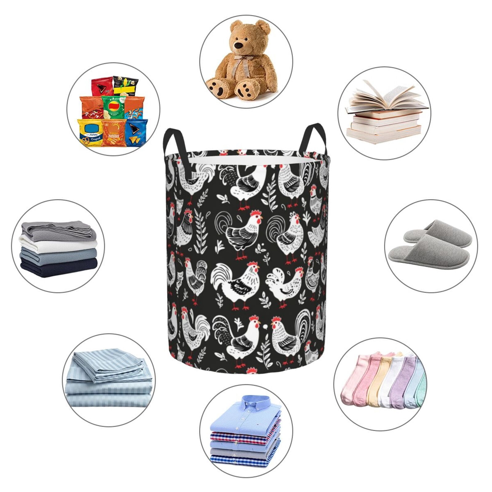 Large Laundry Basket with Handles - Laying Hens And Roosters Kids Baby Dirty Clothes Laundry Hamper for Bedroom Aesthetic