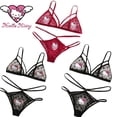 thumbnail image 2 of Conjunto de ropa interior de encaje Sexy para mujer, pegatinas bordadas de Hello Kitty, sujetador femenino, bragas Y2K, traje de Bikini Kuromi Melody, regalo, 2 of 4