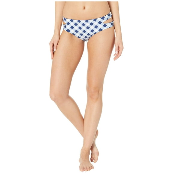 Splendid Women's Standard Side Cutout Swimsuit Bikini Bottom, Breaking Plaid Navy, Large