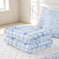 thumbnail image 6 of Manfei Modern Checkered Zipper Full Size Comforter Sets with Fitted Sheet and 2 Pillowcases,Cute Bow Zipper Bedding Set,Blue,Reversible,4pcs, 6 of 8
