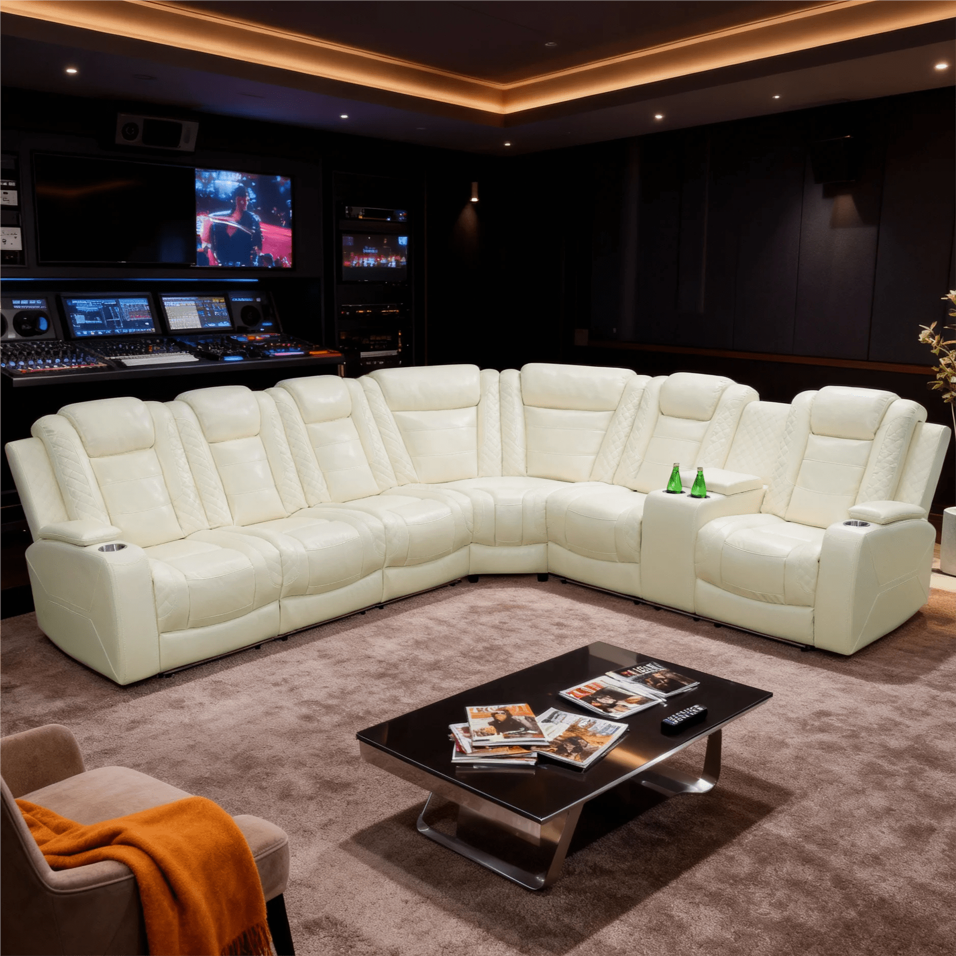 Gewnee Air Leather Power Recliner Sectional Sofa with Cup Holder, Oversize Sofa Couch for Living Room Home Office Theater,Wireless Charging