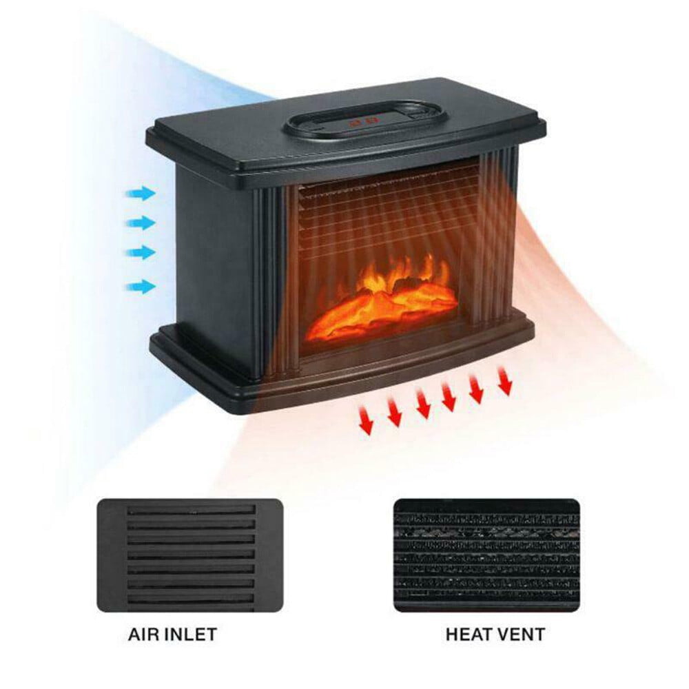 WUZSTAR 1000W Mini Electric Fireplace,3D Flame Fireplace Stove Heater with Fast Heating System (Black)