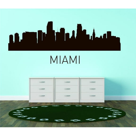 Miami United States Major City Geographical Map Landmark - Vinyl Wall Decal - 15x45