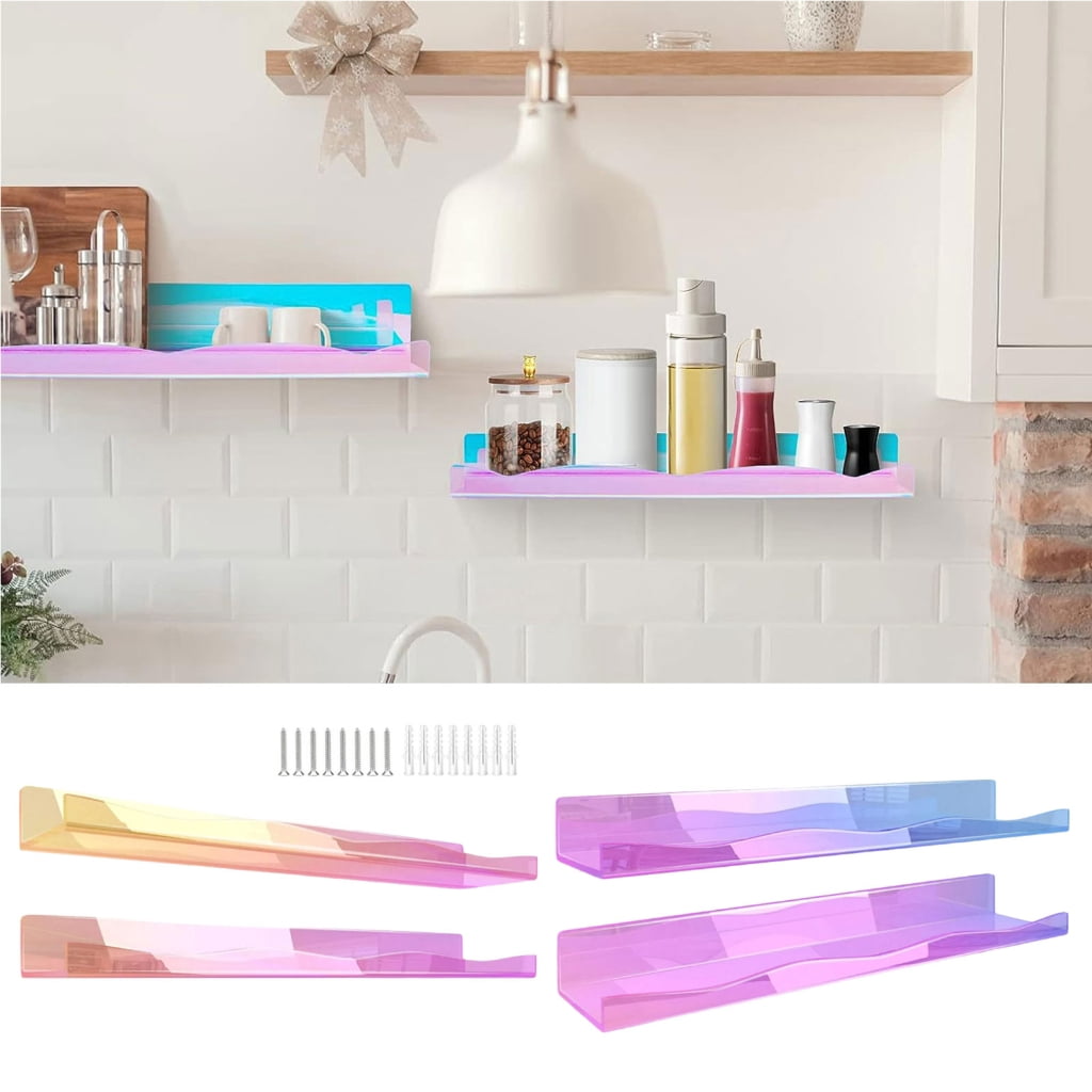 JZROCKER Set of 4 Multicolored Acrylic Floating Bookshelves Kids Room Acrylic Book Rack Floating Shelf Multicolored Storage Rack