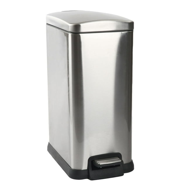 Hometrends 15 Liter Stainless Steel Hands Free Bathroom Trash Can, Durable Foot Pedal, Fingerprint-proof stainless steel finish Wastebasket
