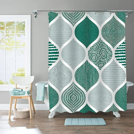 Mint Bohemian Fabric Shower Curtain, Circle Shower Curtain Liner