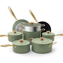 Nuwave 13pc Healthy Duralon Blue Luxury Edition Cookware Set, Diamond Infused Nonstick Ceramic Coating, Dishwasher & Oven Safe, Tempered Glass Lids & Stay-Cool Handles, Avocado