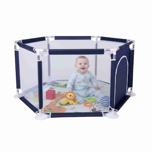 Corral para Bebé Hexagonal Yei Azul 1.25 m x 65 cm con Colchoneta y Malla Transpirable, Plegable y con Puerta de Seguridad YEI YI-CPBHXBL