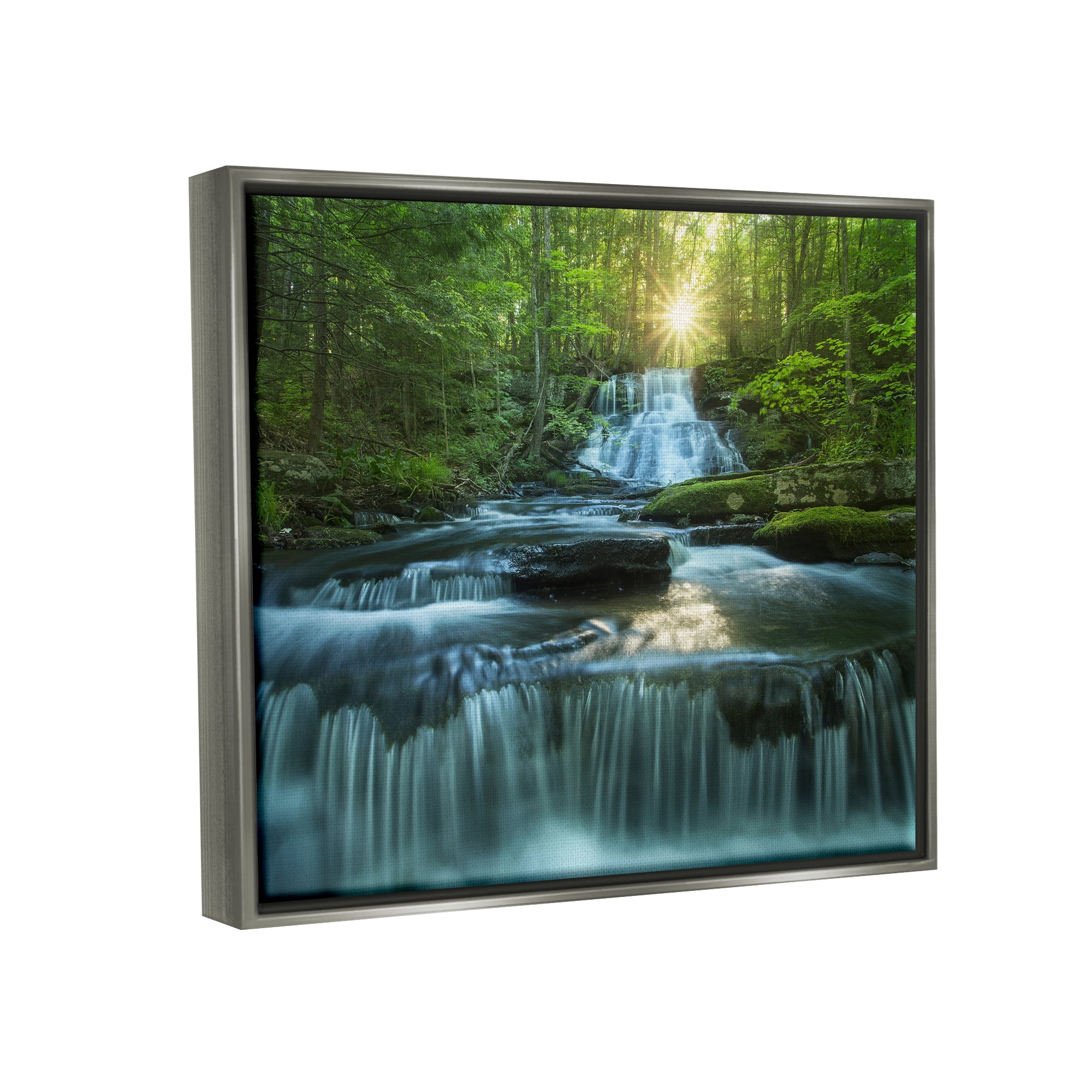 Stupell Industries Rocky Waterfall Landscape Nature Photography Gray Floater Framed Art Print Wall Art, 31 x 25