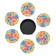 thumbnail image 3 of 6 Pce Leather Coasters 3.9in With Coasters Storage Box Antifouling And Antiscalding For Dining Room Kitchen Office Bedroom Living Room Tie-Dye Pattern Bright Colors (3), 3 of 8