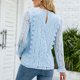 thumbnail image 3 of Blusa de encaje para mujer, fibra de poliéster, cuello en V, Color puro, manga larga, Otoño Invierno, encaje hueco, costura, camisetas para mujer, 3 of 8