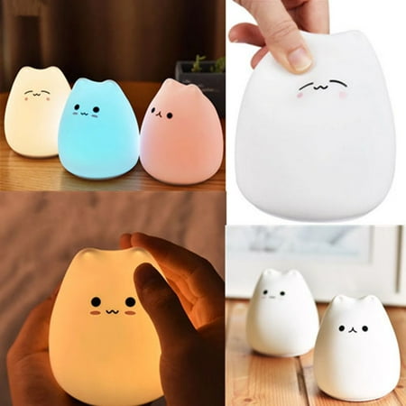 

LIKEM Cute Silicone Cartoon Cat Led Night Light Baby Kids Room Lamp 7 Color Charging