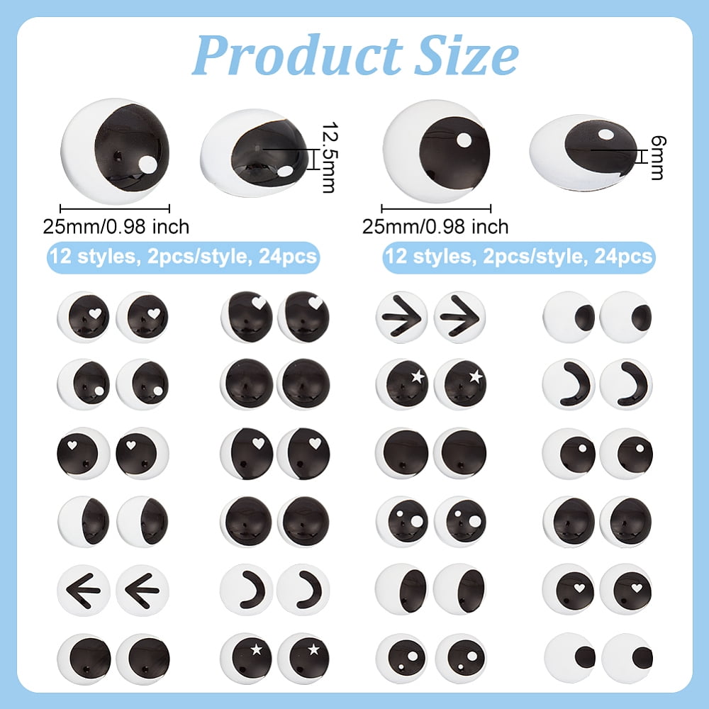 144 Pcs 24 Styles Glass Craft Eyes 0.3 inch Half Round Glass Puppet Eyes Stuffed Crochet Eyes Animal Eye Crochet Crafts Making