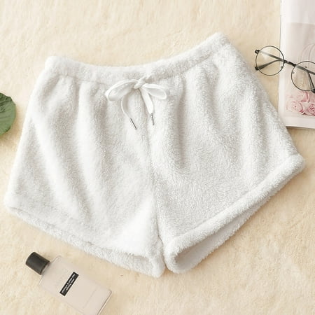 

Women s Casual Fuzzy Pajama Shorts Fluffy Lounge Short Pants Women Solid Leisure Shorts Pajamas Sports Casual Velvet Drawstring Pants