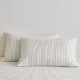 thumbnail image 5 of MooMee Striped Pillowcases 100% Washed Cotton Linen Like Textured Envelope Closure Set of 2 (White& Sage Green Wide Stripes, King), 5 of 5