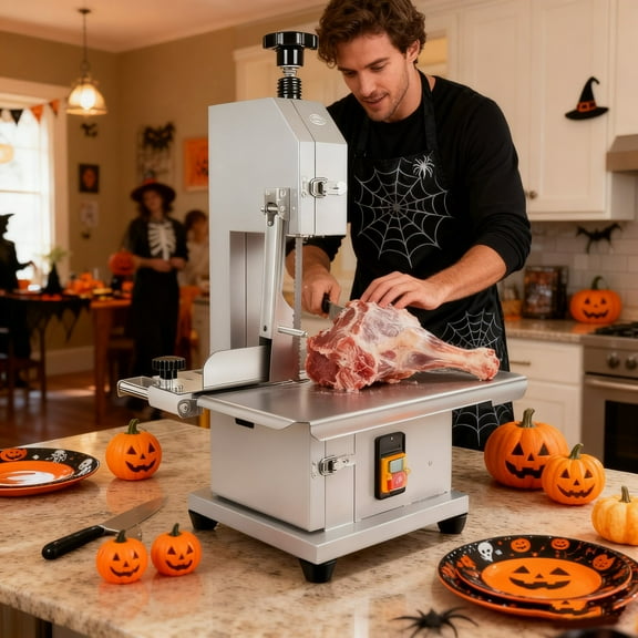 Alloy Meat Bone Cutting Machine , 1500W Commercial Electric Bandsaw, with 19 x 14 Inch Work bench and 8 Included Blades