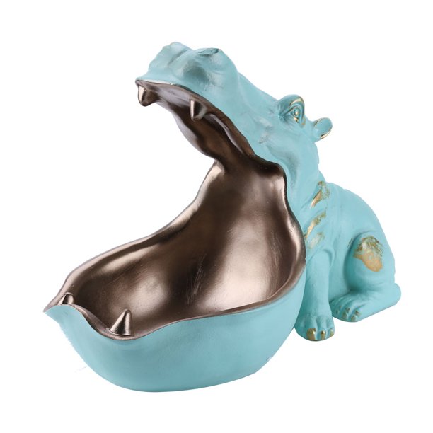 Hugtrwg Resina Hipopótamo Estatua Escultura Figurita Llave Artículos Varios Soporte Arte (azul Claro)