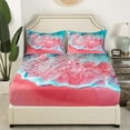 thumbnail image 3 of Erosebridal Ocean Wave Bed Sheets Set Twin Size, Pink Blossoms Bed Sheets Twin, Romantic Beach Reversible Sheet Set Twin, Breathable Room Decoration, 3 Pieces, 3 of 7