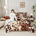 thumbnail image 4 of Feelyou Brown Cow Print Full Size Comforter Sets for Teens, Rustic Farmhouse Bedding Comforter Set, Modern Fashion Style Reversible Bedding Sets, Lightweight Room Decor, 3 Pieces, 4 of 8