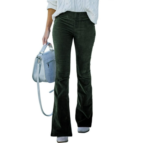 UKAP Women Bottoms Corduroy Trousers Wide Leg Palazzo Pant Baggy Holiday Flare Pants Dark Green M