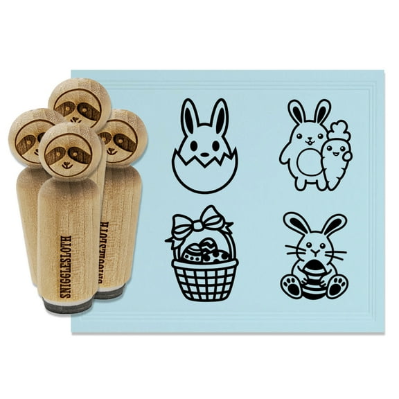 Easter Bunny Eggs Carrot Hatching Rubber Stamp Set for Scrapbooking Crafting Stamping - Mini 1/2 Inch