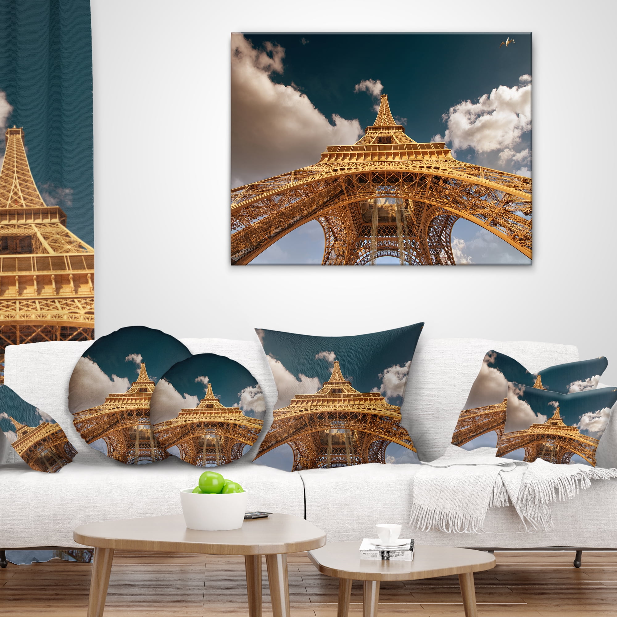 Designart Beautiful View of Paris Paris Eiffel Towerunder Dark Sky - Cityscape Throw Pillow - 18x18