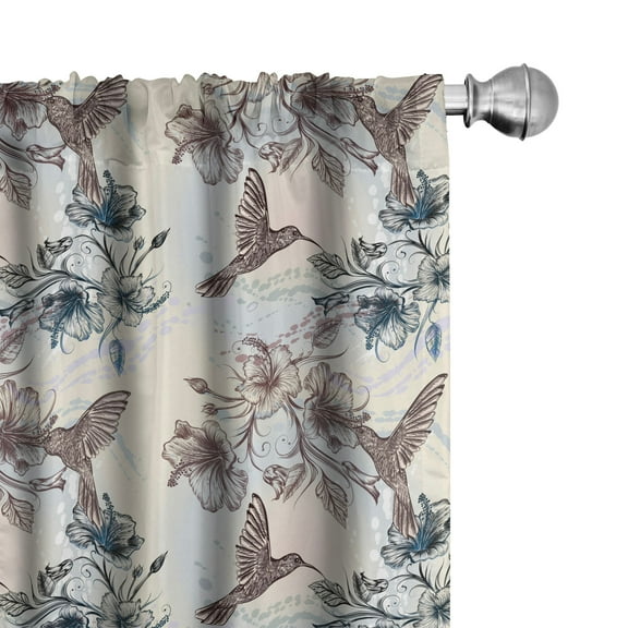 Ambesonne Nature Curtains, Birds Hibiscus Flowers, Pair of 28"x95", Teal Brown