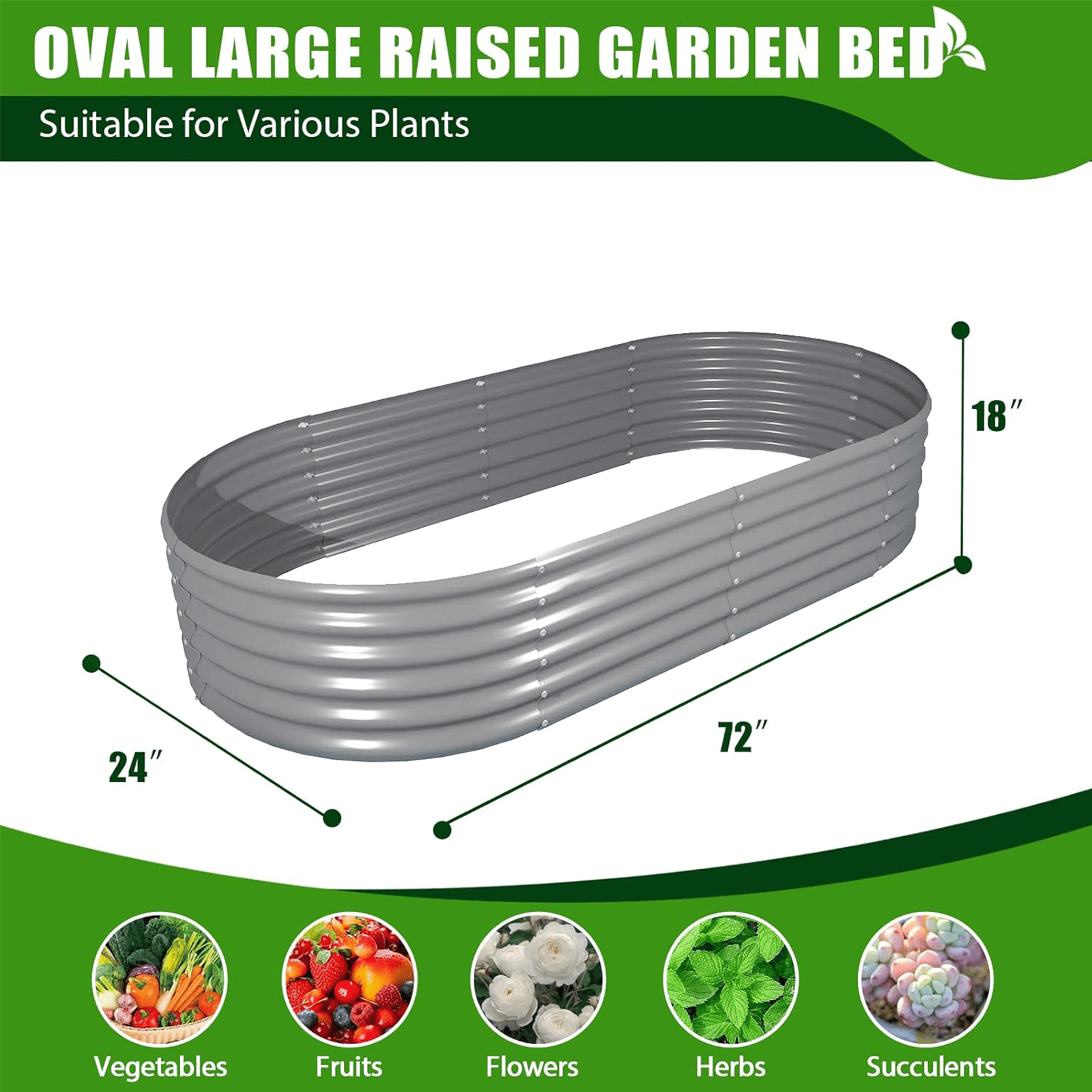 TRAMULL 6X2X1.5 ft Galvanized Raised Garden Beds Outdoor, Oval Round Metal Planter Box (Quartz Grey)